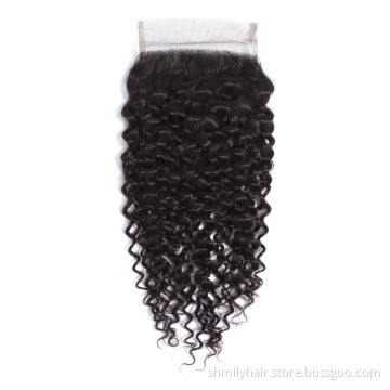 Wholesale Unprocessed Virgin 4X4 Hidden Knots Indian Real Hair Three Way Parting Kinky Curl Bundles With Closure